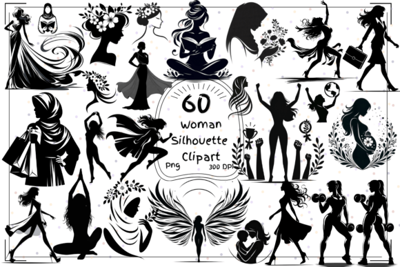Empowered Elegance: 60 Woman Silhouette Clipart Collection