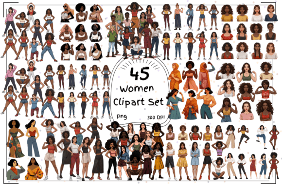 Empowered Women Clipart Set: 45 Dynamic Illustrations for Designers