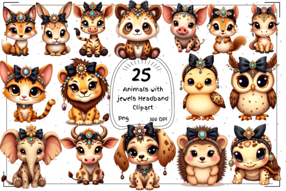 Whimsical Animal Headband Clipart: Sparkle & Design
